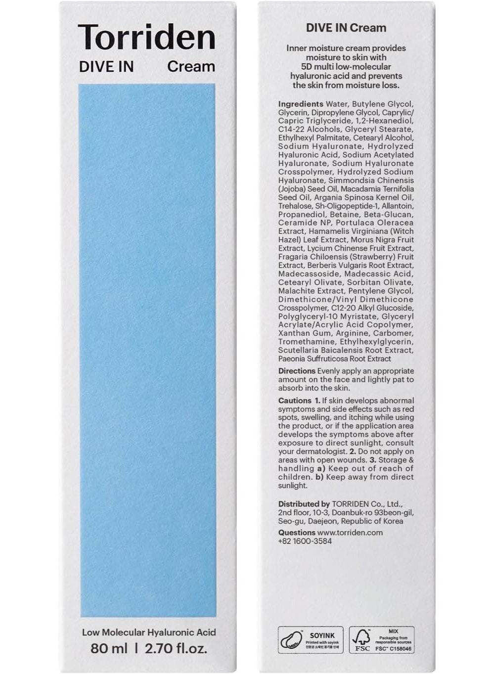 Torriden DIVE-IN Low Molecular Hyaluronic Acid Cream 80ml - Gallery Detail / Usage