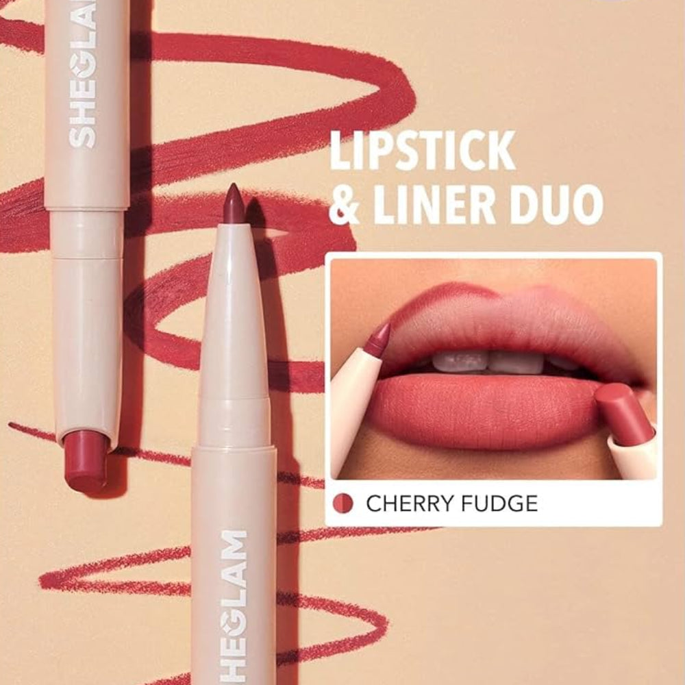 Sheglam Glam 101 Lipstick & Liner Duo Cherry Fudge 2 In 1
