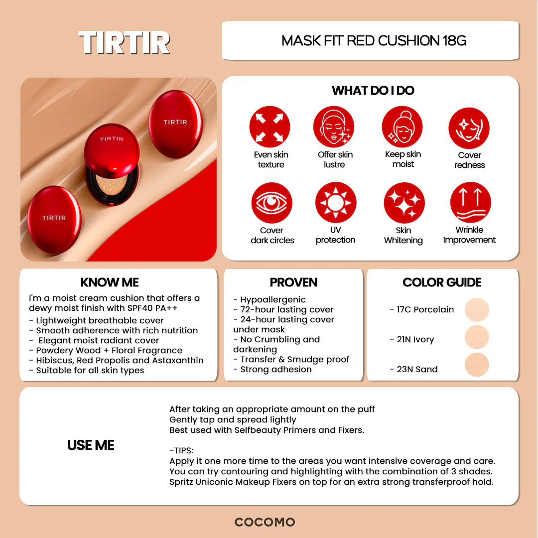 TIRTIR Mask Fit Red Cushion 21W Natural Ivory 18g - Benefits / Product Guide